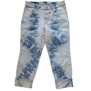J. Jill Crop Jeans Woman 10P Blue Denim High Rise‎ Island Wash Multi Rolled Tap
